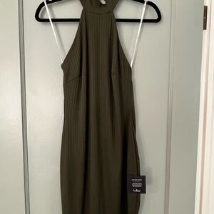 Elegant Olive Green Halter Dress